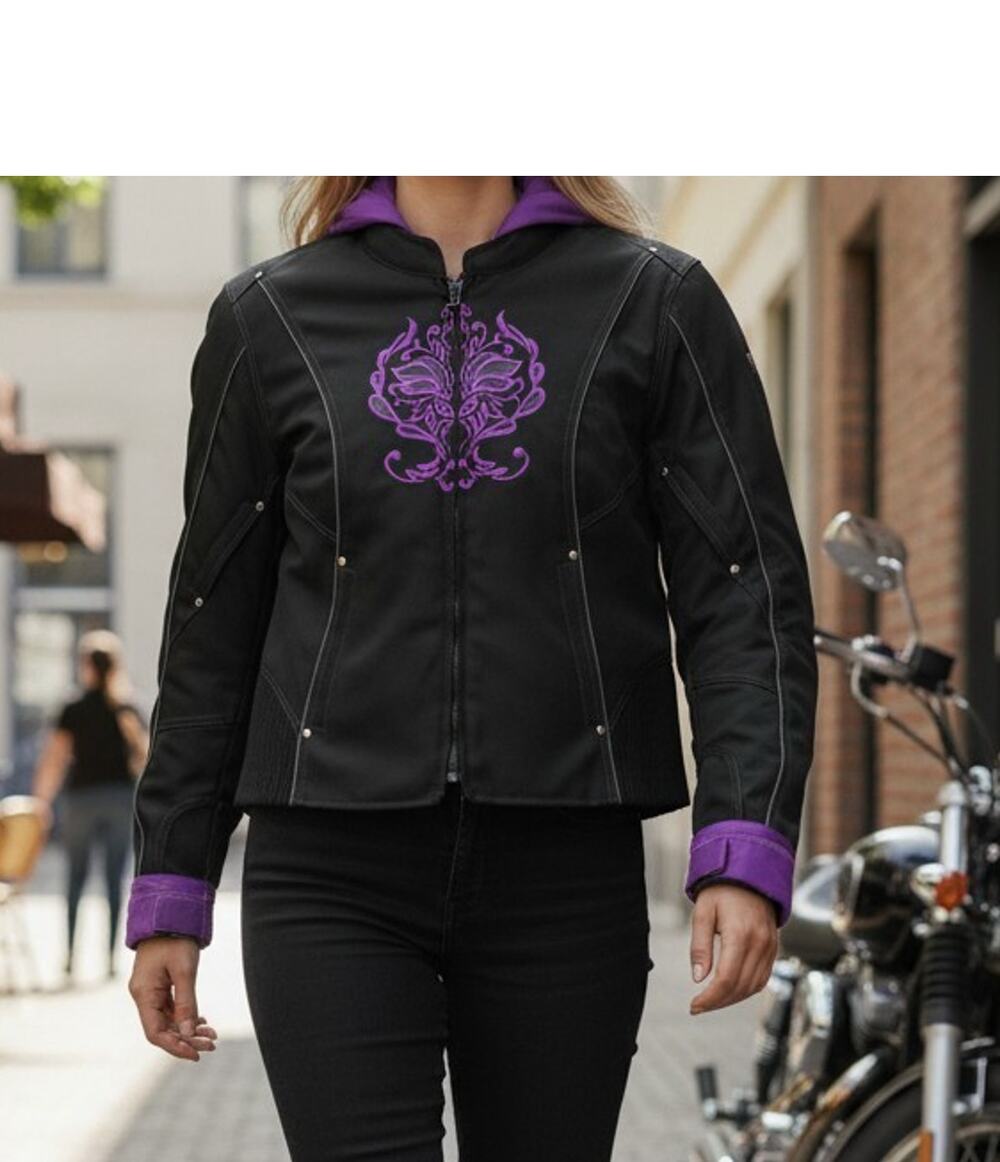 I-K Textiles Womens Motorcycle Jacket 4XL Black Purple Textile Zip-Out Liner